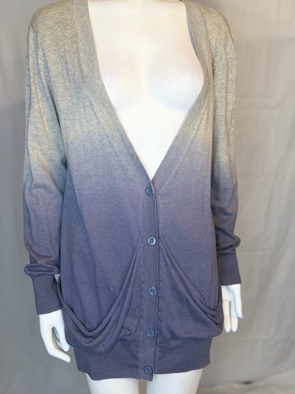 Juicy Couture Gray to Blue Ombre Button-Up Cardigan